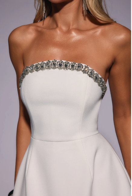 Well Dressed Tonight Embellished Strapless Mini Dress White