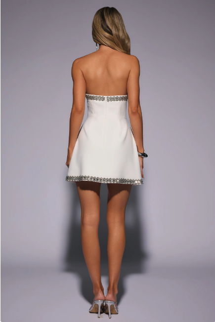Well Dressed Tonight Embellished Strapless Mini Dress White