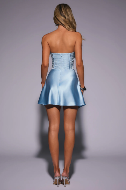 Dressed To Dazzle Strapless Satin Mini Dress Blue
