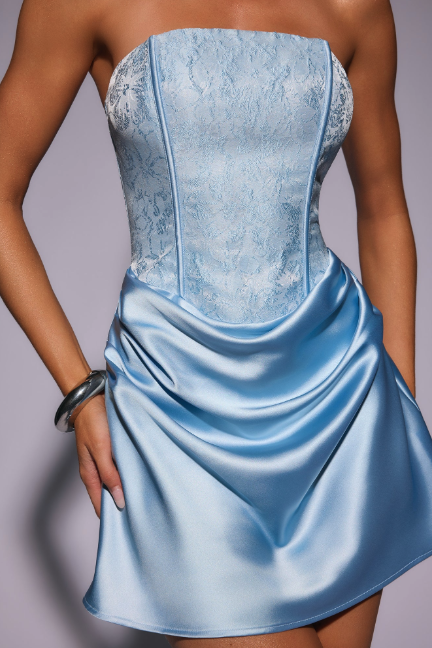 Dressed To Dazzle Strapless Satin Mini Dress Blue