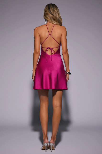 Wink This Way Satin Mini Dress Magenta