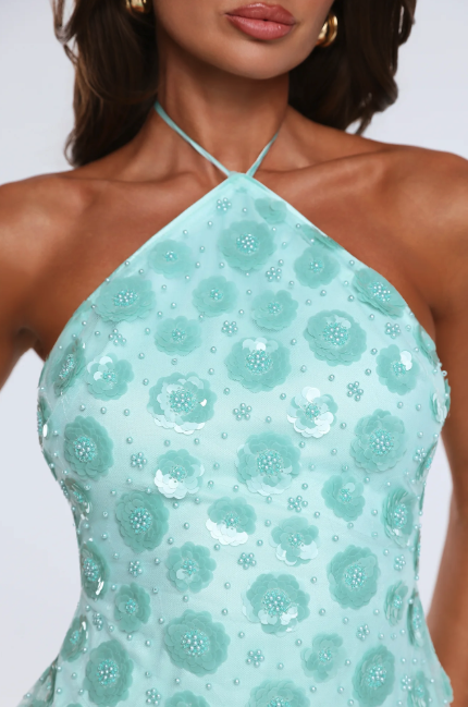 Disco Queens Sequin Halter Mini Dress Mint