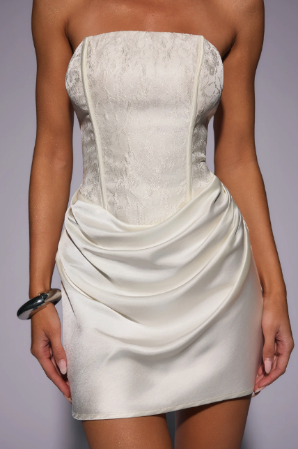 Dressed To Dazzle Strapless Satin Mini Dress Cream