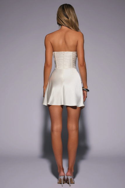 Dressed To Dazzle Strapless Satin Mini Dress Cream