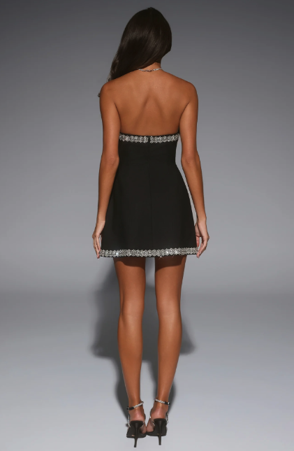 Well Dressed Tonight Embellished Strapless Mini Dress Black