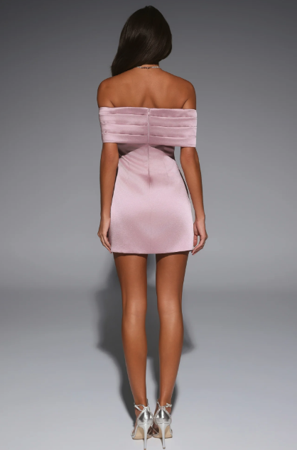 Fancy Night Out Off Shoulder Satin Mini Dress Rose