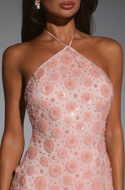 Disco Queens Sequin Halter Mini Dress Pink