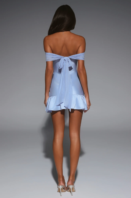 Effortless Beauty Off Shoulder Satin Mini Dress Blue