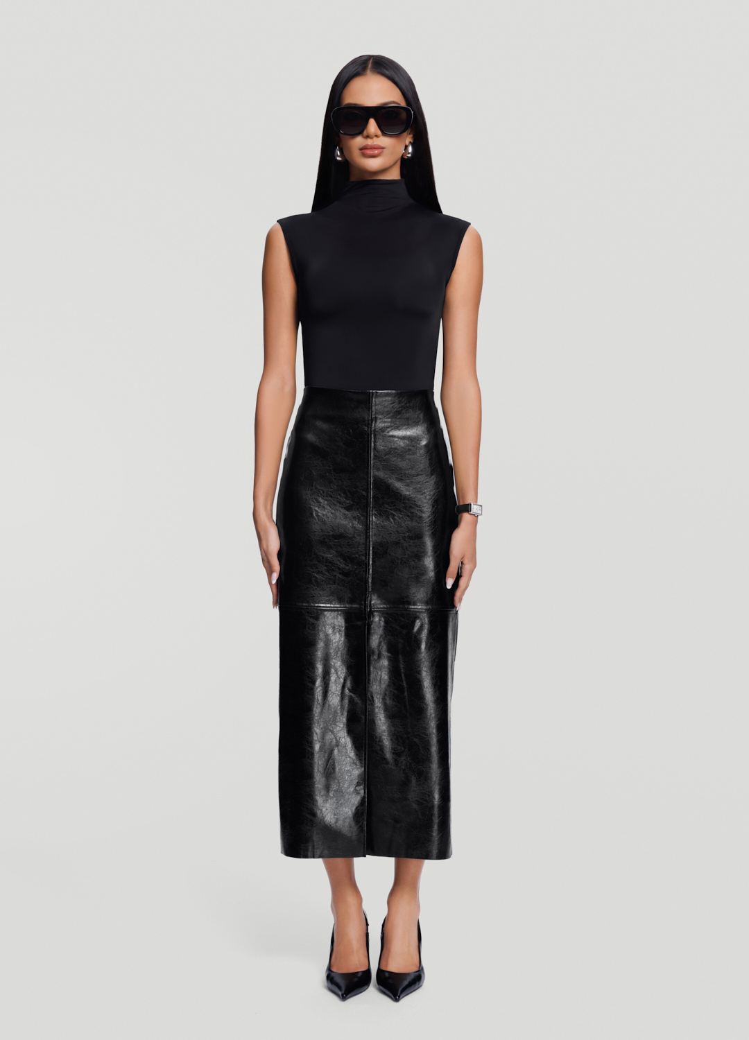 Faux Leather Pencil Maxi Skirt