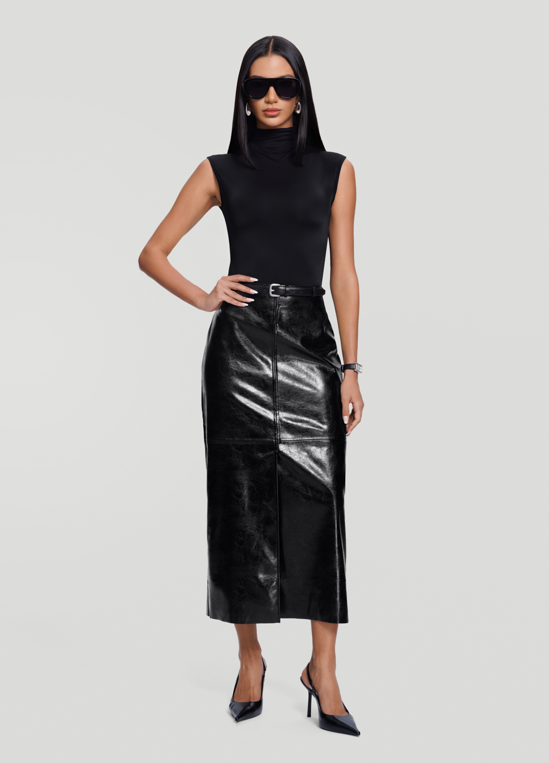 Faux Leather Pencil Maxi Skirt